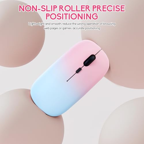 Wireless Bluetooth Mouse,LED Dual Mode Rechargeable Silent Slim Laptop Mouse,Portable(BT5.2+USB Receiver) Dual Mode Computer Mice,for Laptop,Desktop Computer,ipad Tablet,Phone,TV (Pollen blue) - color: Gradient Pollen blue