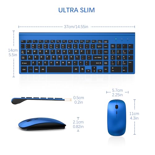 TopMate Wireless Keyboard and Mouse Ultra Slim Combo, 2.4G Silent Compact USB Mouse and Scissor Switch Keyboard Set with Cover, 2 AA and 2 AAA Batteries, for PC/Laptop/Windows/Mac - Blue Black - color: Blue Black