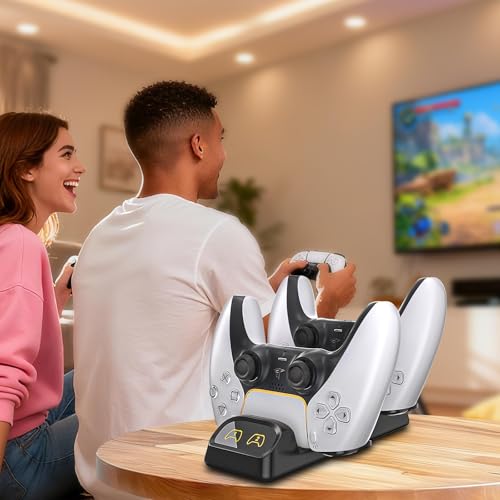 Dual Controller Charger for Switch 2 Pro, Switch Pro, PS5 & Xbox Series X/S | Charges two USB-C controllers for Switch 2 Pro, Switch Pro, PS5 or Xbox Series X/S; third-party controller fit mayvary
