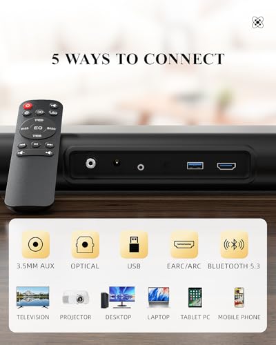 2.1 Dolby Atmos Soundbar with Subwoofer for Smart TV, Dolby Atmos Sound Bar for TV, Surround Sound System for TV, 150W TV Speakers for Smart TV, Bluetooth eARC/Opt/AUX