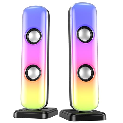 NJSJ Computer Speakers for Desktop, 20W Hi-Fi Stereo Gaming Speakers with Bluetooth & 3.5mm Aux-in Connection, Controllable RGB Lights, AC Adapter Powered PC Speakers for Laptop, Monitors, Phones, TV