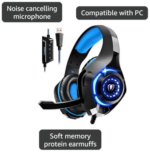 7.1 Gaming Headset for PC, PS4/PS5 Console, Laptop - Computer Headphones With Noise Cancelling Mic, LED Lights