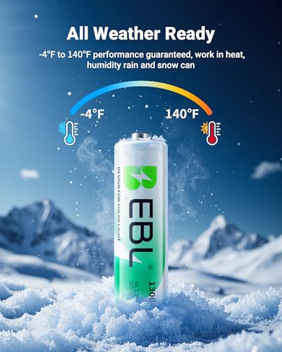 EBL Solar AA Battery Rechargeable Batteries for Solar Lights, 12 Pack | 1300mAh NIMH Pre-Charged 1.2V Mercury-Free, 1200 Cycles for Outdoor Garden Landscaping String Lights - size: Pack of 12 AA, style: AA