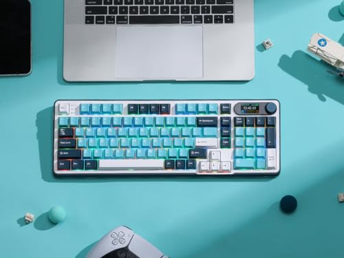 RK ROYAL KLUDGE S98 Wireless Mechanical Keyboard w/Smart Display & Knob | 96% Top Mount RGB Gaming Keyboard BT/2.4G/USB-C, Hot Swappable, Cushioned 5-Layer Noise Dampening, Massive Battery, 98 Keys - color: Turquoise Green, size: Tactile Beige Switch