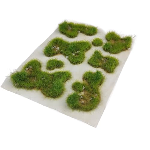 Static Grass Tufts Mat – 8 Peel-and-Play Pre-Cut Patches, Self-Adhesive Turf in Mixed Irregular Shapes for Diorama, Model Railway & Wargaming Terrain (1 Sheet) (Spring Green) - color: Spring Green