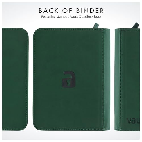 Vault X 4 Pocket Zip Trading Card Binder 160 Cards Exo-Tec (Green) | Holds 160 standard-size TCG cards in 20 side-loading 4-pocket pages. Padded, water-resistant Exo-Tec cover. - color: Green