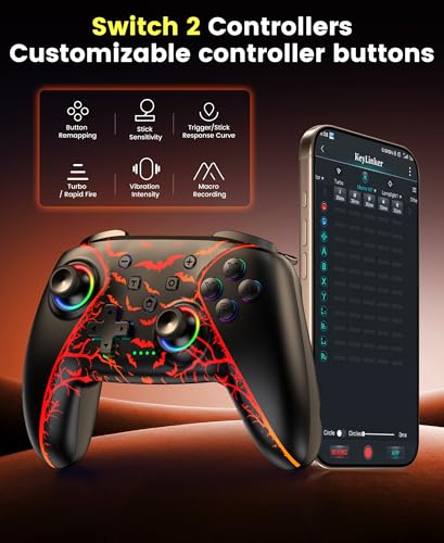 Switch 2 Pro Controller with Charging Dock, 1000mAh Battery, Wireless Bluetooth Controller with Hall Effect Joysticks & Triggers, for Switch2/Switch/Switch OLED/Switch Lite, with 7 Light Modes/Paddle/Turbo/Motion - color: Orange