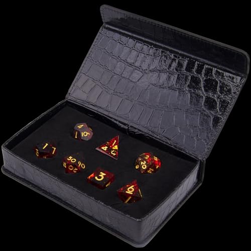 AUSTOR 7-Die DND Dice Set Handmade Sharp Edge Polyhedral Dice for Dungeons and Dragons RPG MTG Table Games(Flame Red) - color: Flame Red