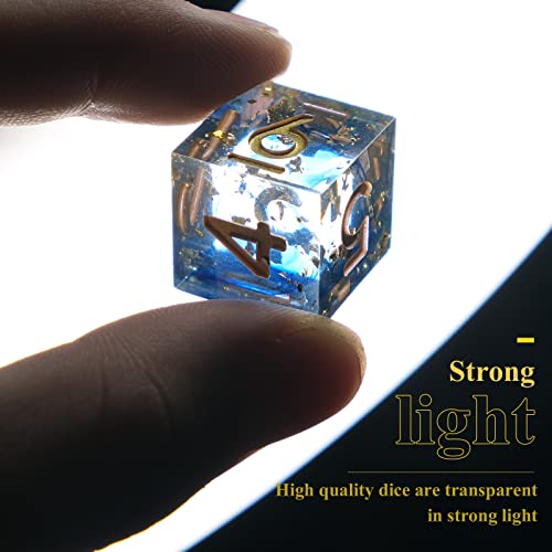 DND Dice Set Handmade 7 Accessories Sharp Edge Dice for Dungeons and Dragons TTRPG Games, Multi-Sided RPG Polyhedral Resin Sharp Edge Dice Roleplaying Games - color: Blue Gold 03