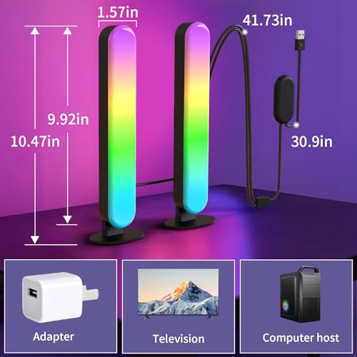 BASON LIGHTING Smart Light Bars, RGB LED Streaming Light with Music Sync, Bluetooth RGB-ICW Desk Light, Gaming Lights for PC, TV, Mood Lighting, USB Powered for Room Decoration.