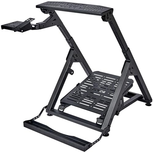 VEVOR Foldable Racing Steering Wheel Stand, Height Adjustable Universal Base Compatible with Mainstream Brands Racing Wheel and Pedal, Movable Wheels Heavy-duty Frame Standard GT/Formula Seating