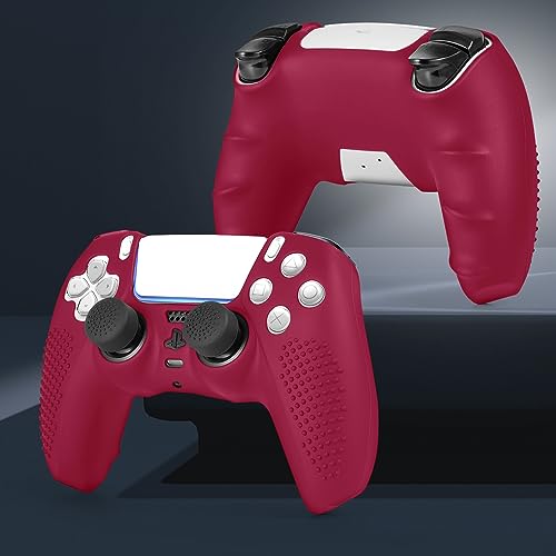 PS5 Controller Skin, Anti-Slip Soft Silicone Protective Cover Case for PlayStation 5 Controller Grip Accessories, 2 Pack with 8 x Thumb Grip Caps (Cosmic Red) - color: Cosmic Red