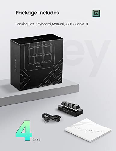 Vaydeer 4 Fully Programmable Keys with Floating Window and Macro Multifunctional Keypad, One-Handed Mechanical Keyboard Support NKRO, Hotkeys, One-Click Start, Compatible with iOS,Windows
