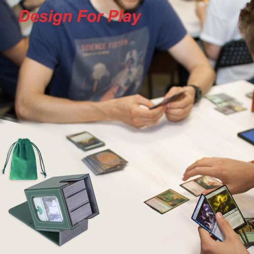 AFIING MTG Deck Box for Commander Display,Card Deck Box Fits 100 Double Sleeved Cards, Magic Commander TCG Card Storage case with 2 Dividers,Dice Bag and 1 Toploader(Green/Grey) - color: Commander Green Grey