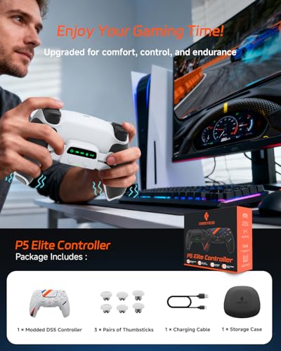 CHARM FOCUS Modified PS5 Controller with 4 Remappable Back Paddles, TMR Magnetic Anti-Drift Joysticks, 2100mAh Battery for 11H Wireless Play, Ergonomic Soft Rubber Grips for PS5 & PC Gaming