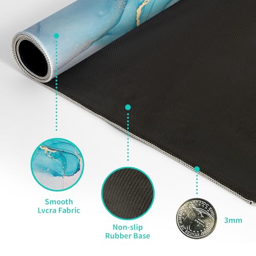 Teal Marble Extended Mouse Pad 31.5x11.8 Inch Turquoise Desk Marble Mousepad Extended Large Non-Slip Rubber Base Waterproof Big Keyboard Mat with Stitched Edges for Gaming and Office - color: Marble