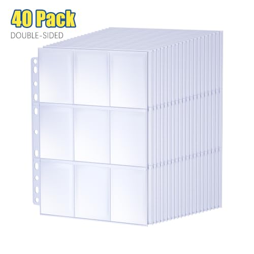 ABLY 720 Pocket Double Sided Card Sleeves, 9-Pocket, for 3 Ring Binder | 40 pages, trading card protector sheets for Pokemon, baseball, Skylanders, clear plastic, fit 3-ring binder - size: Double-Sided