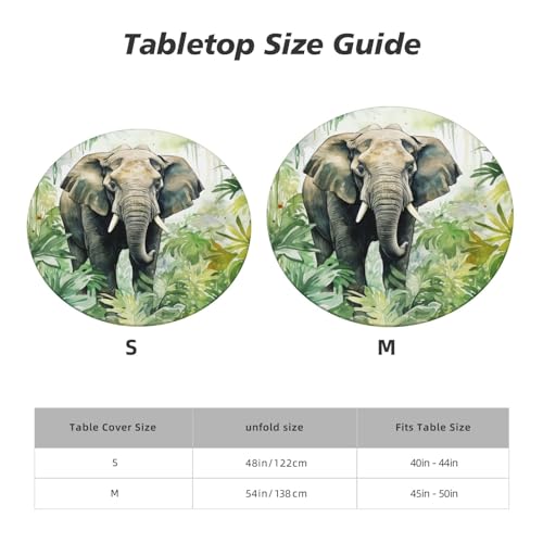 Famame Elephant Palm Leaves Jungle Round Fitted Tablecloth with Elastic Protector Table Kitchen Dinner Waterproof Oil-Proof Table Covers Fits 40"-44", Small - color: Elephant Palm Leaves Jungle, size: Small (40"-44")