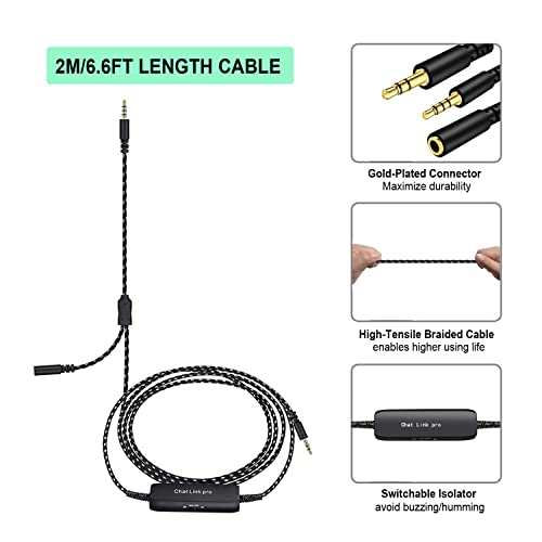 LecLooc Chat Link Pro Cable for Elgato HD60 S/S+, HD 60 PRO, 4K 60 PRO, HD60 X Gaming Capture Card, Chat Audio Cable Adapter for Nintendo Switch Xbox One PS4 PS5 with Isolator (6.6FT)