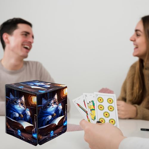 Card Deck Box for MTG Commander,Collectible Trading Storage Box Fits 120+ Single Sleeved Cards Magnetic Case PU Leather for Magic Commander TCG CCG MTG,Blue Glitter Cat - color: Blue Glitter Cat