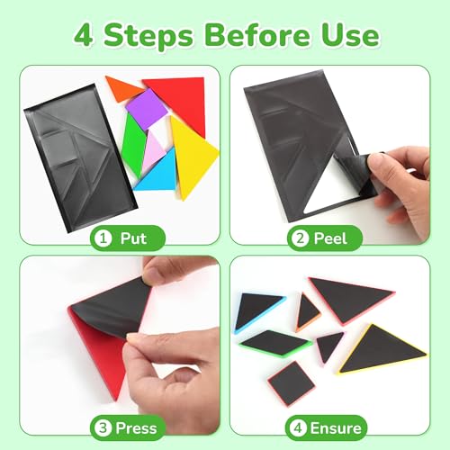 BenBen Travel Tangram Puzzle with 2 Sets Magnetic Wooden Shapes for Kids | Extra Large Dual-Sided Magnet Surface, Color Pattern IQ Book, Road Trip Car Plane Game, Educational STEM Toys for Kids Adults - style: 14 Pieces Blocks