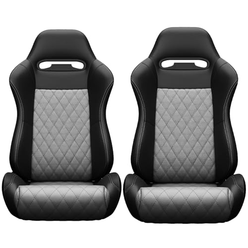 2 Pcs Adjustable Universal Racing Seats with Double Sliders, Reclinable Bucket Seats Plaid, 1 Pair of Sport Seats for Vehicles (Black T) - color: Black T