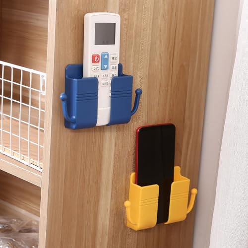 4Pcs Wall Mount Phone Holder Adhesive Wall Phone Mount Charging Stand and Remote Control Stand Multipurpose Socket Pocket Universal Deck Storage Box for Bedroom, Kitchen, Bathroom, Office