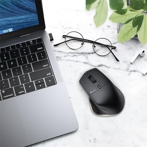 iClever Wireless Mouse, Dual-Mode (BT 5.1&2.4G) Bluetooth Mouse for Laptop | 3-Device Bluetooth & 2.4G Switching, Silent Click, Ergonomic, 5-Level DPI, USB-C Rechargeable for MacBook, Laptop, PC, Tablet - color: Black-Gold