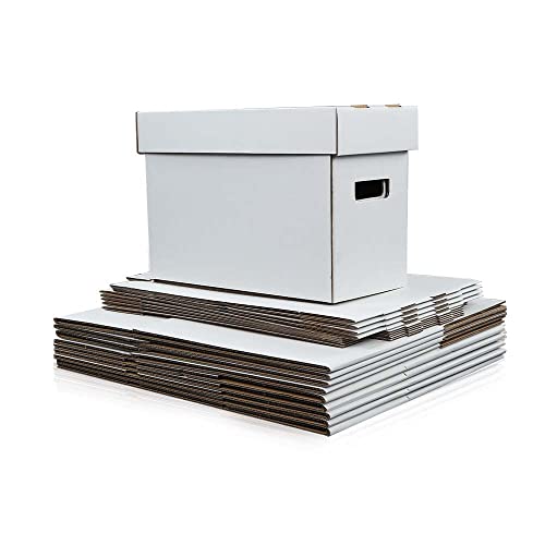 CROSSDESIGN 10 Pack Box Storage for Storing Small Items/Books/Kitchen/Supplies/Card, Corrugated Board Holds 150-175 Comics Collapsible/Stackable - size: 10 Pack | w/ handle