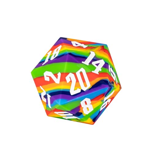 55mm Silicone D20 DND Dice, Large D20 Single 20 Sided D&D Dice | Soft & Comfortable Touch, Perfect Bouncer, Gift Box, Compatible with Dungeons and Dragons RPG Bar Pub Club Party Games - color: Rainbow
