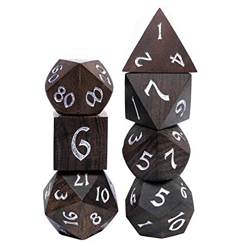 Wooden Dice Set Bubinga Wood DND Dice Set for D&D Tabletop Games | Iron Box, DM Gift, for Dungeons and Dragons Role Playing Games - color: Bubinga Wood