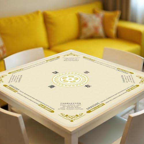 Mahjong Mat 32.4” x 32.4”, 3mm Thick Non-Slip Rubber Back Mahjong Table Mat, Noise Reduction Waterproof Mahjong Game Mat for Table, Mahjong Tile Mat for Cards, Dominoes & Board Games - color: Champ
