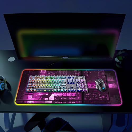 RGB Gaming Mouse Pad, Large Mousepad with Led Light, Gaming Accessories Keyboard Pad for Desk, Non-Slip Rubber Base Big Mouse Mat for Gamer, 31.5 X 11.8 Inch, Purple Anime - color: 13 Purple Anime