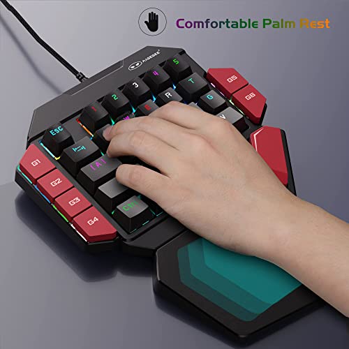 MageGee One Handed Professional Gaming Keyboard, RGB Backlit 35 Keys Mini Wired Mechanical Keyboard with Blue Switch for PC Gamer, Support 6 Macro Keys - Black/Red - color: Black/Blue Switch