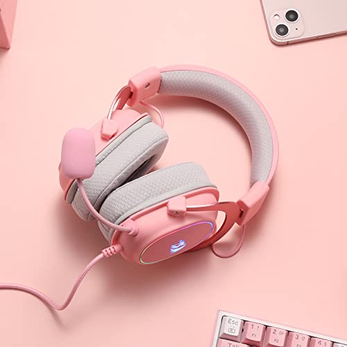 Redragon H510 Zeus-X RGB Pink Wired Gaming Headset - 7.1 Surround Sound - 53MM Audio Drivers in Memory Foam Ear Pads w/Durable Fabric Cover- Multi Platforms Headphone - USB Powered for PC/PS4/NS - color: Pink H510 RGB