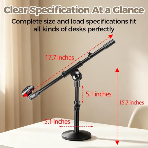 Microphone Stand Desk Adjustable Boom Arm Desktop Mic Stand Weighted Base