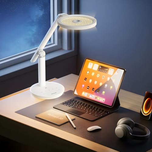 Honeywell H6 Desk Lamp for Home Office, Dimmable Reading Table Light, White | Sunturalux CRI≥97, RG0 Low Blue Light, Flicker-Free, 800LM Dimmable with Timer for Webcam, Study, Office & Bedroom - color: White