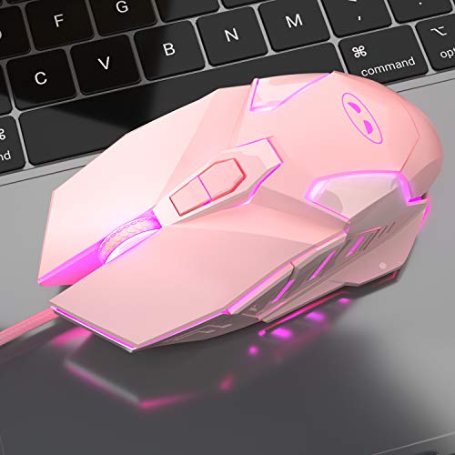 MageGee G10 Gaming Mouse Wired, 7 Colors Breathing LED Backlit Gaming Mouse, 6 Adjustable Speeds, Ergonomic Optical Computer Mouse with 7 Buttons for Windows PC Gamers - color: pink