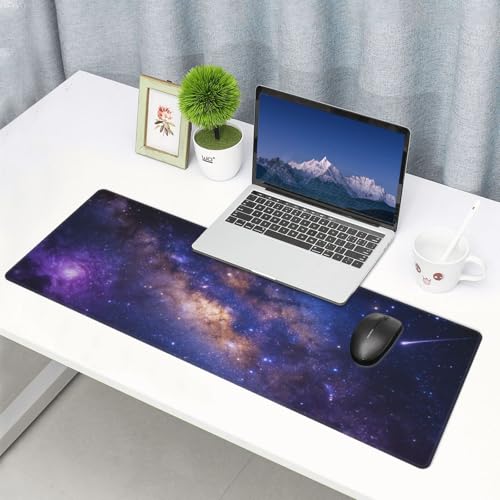 Large Gaming Mouse Pad Desk Mat, Purple Galaxy Nubula Extended Keyboard Mouse Pad Mousepad with Non-Slip Base and Stitched Edge Mouse Mat Desk Pad Mouse Pads for Desk Home Office, 31.5 x 11.8 - color: Purple Galaxy 02