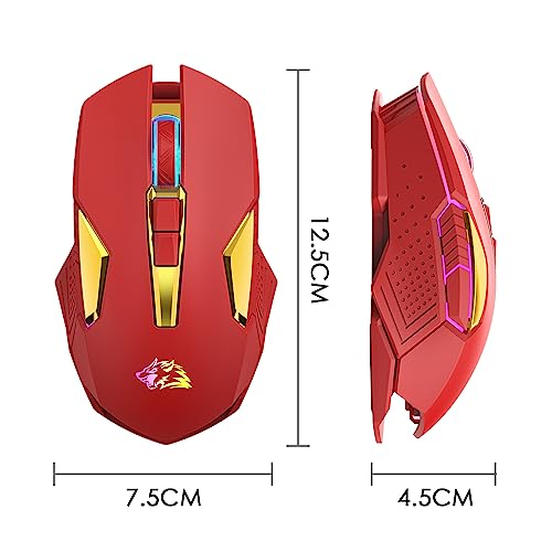 FELICON Wireless Gaming Mouse Rechargeable with Rainbow RGB Backlit,Optical Sensor 3 Level DPI,Ergonomic Gamer Laptop High Performance PC Mice with 8 Buttons for Windows 7/8/10/XP Vista(Red) - color: Red