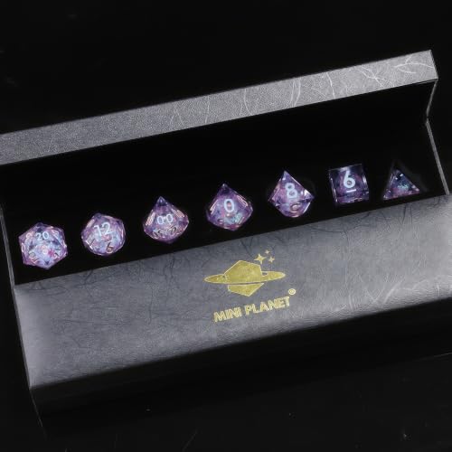DND Dice Set, Handmade Resin Polyhedral Dice, Cherry Blossom Design, Sharp Edges, 7 Piece Set for TRPG RPG - color: Sakura Shimmer