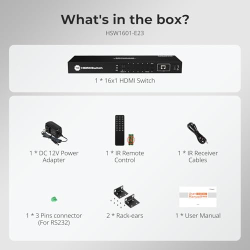 TESmart 16×1 HDMI Switch 16 in 1 Out 4K HDMI Switcher with IR Remote 4K@60hz 16 Port HDMI Switch Box HDCP 2.2,Auto Switch,19-inch Rack-Ears Mount,LAN Port Control,Auto Scan Switch - style: HDMI Switch 16 ports 4K@60Hz