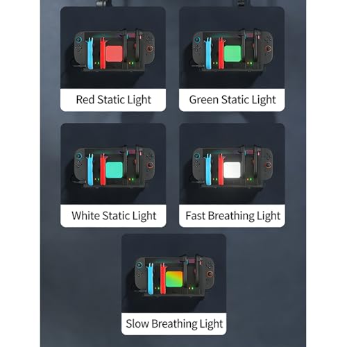 Wall Mount Organizer Charging Station for Nintendo Switch 2/1, 4 in 1 Magnetic Joycon Charging Dock with 6 RGB Light Modes