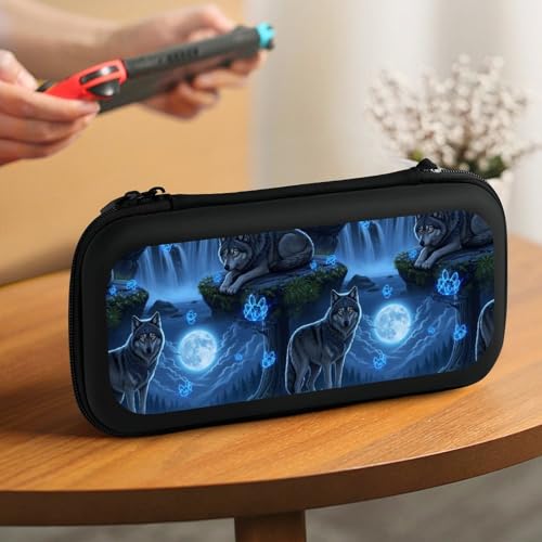 PPIKTC Carrying Case Protector Bag Compatible with Nintendo Switch, Hard Shell Game Console Organizer, Full Moon Wolf - color: Design (330)
