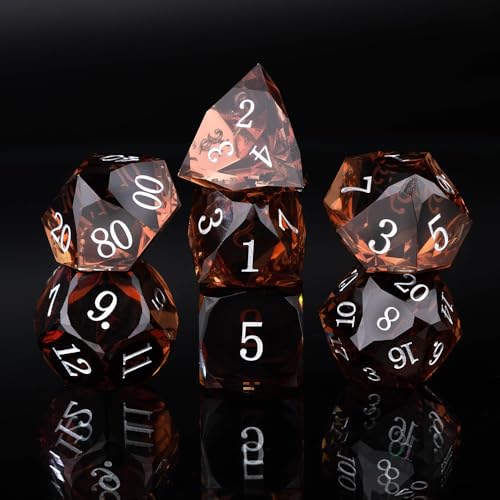 Resin DND Dice Set, 7 Pieces Handmade Sharp Edge Polyhedral Dice for Role Playing Game, Dice Accessory for D&D RPG Players and Starters d4 d6 d8 d10 d12 d20 with Gift Box (Brown) - color: Brown