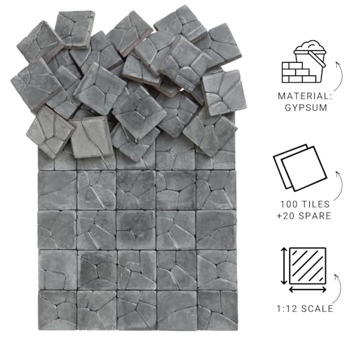 Dollhouse Miniature Paving Stones, Model Tiles | Set of 50 pcs for Fairy Gardens and Tabletop Terrain, REDUCIO! - color: Gray Rock Pavement