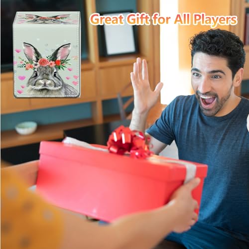 Card Deck Box, Card Storage Box Fits 100+ Single Sleeved Cards, Large Capacity PU Leather Card Storage Box with Strong Magnet for Magic Commander TCG CCG, Cute Gray Rabbit - color: Cute Gray Rabbit