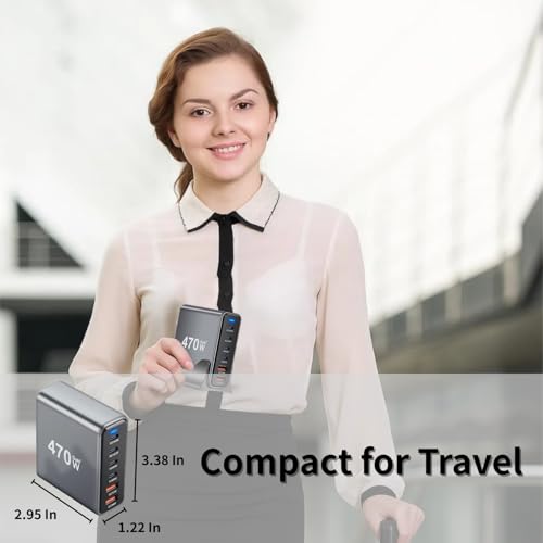 470W USB C Fast Charger Block, 6 Ports GaN III USB Chagring Station, Dual 140W PD PPS HUB for Multiple Devices, Laptop Adapter Compatible with MacBook Pro/Air iPad iPhone Pro Max, Galaxy, Dell, HP - size: 470W-4C2A