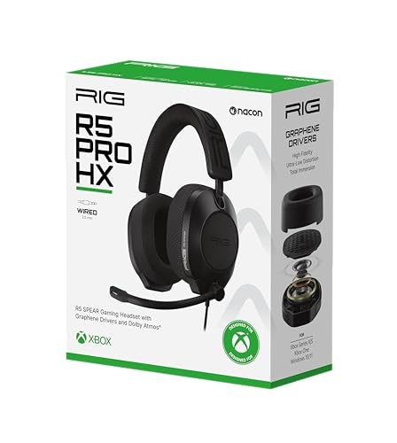 RIG R5 Spear PRO HX Wired Gaming Headset Officially Licensed for Xbox | Series X|S, Xbox One, PC - 40mm Graphene Drivers, Dolby Atmos, Flip-to-Mute Mic, Memory Foam Cushions - Universal 3.5mm - color: Black
