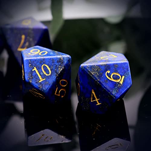 Haxtec Gemstone DND Dice Lapis Lazuli Dice Set with Dice Case Natural Gem Stone RPG Dice D&D Compatible with Dungeons and Dragons TTRPG Gift - color: Purple Gold
